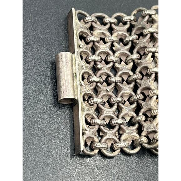 Vintage Wide Sterling Silver Chainmail Mesh 115g Ornate Clasp Statement Bracelet - Picture 7 of 15